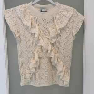 Zara Cream Lace Ruffle Knit Sleeveless Top